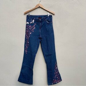 Pink bedazzled Blue Flare Jeans